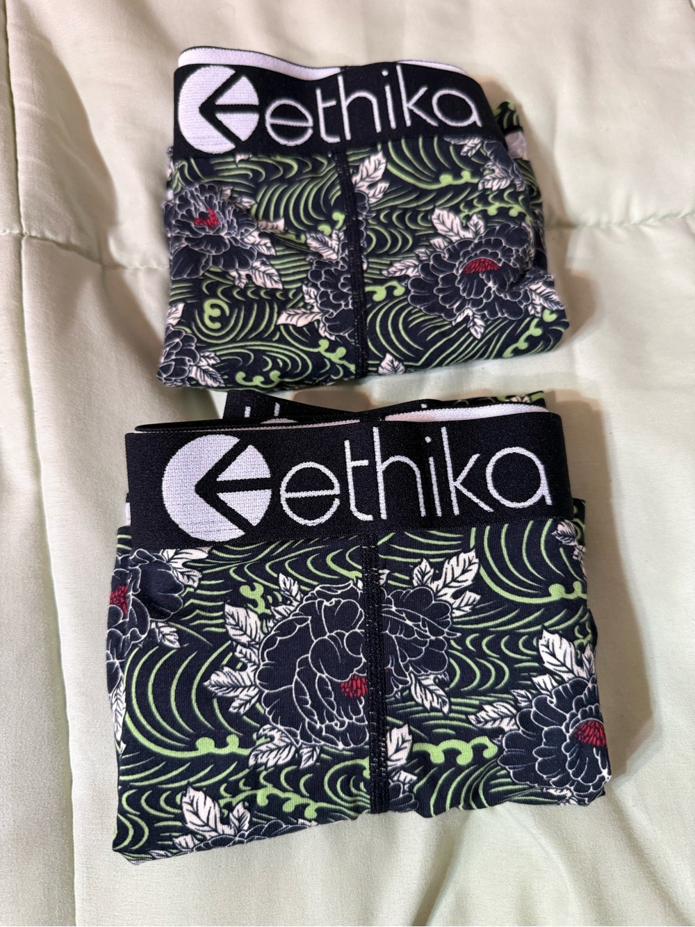 Brand New Ethika Staple Boy Shorts Size Large Black Green Floral Underwear (2)